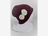 Maroon Red Chenille Beanie with Cream Roses