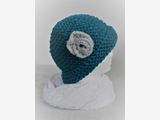Teal Beanie with Grey Flower