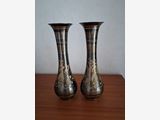 TWIN METAL VASES ENGRAVED